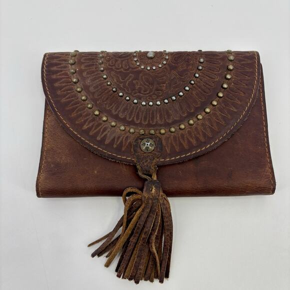 Patricia Nash Colli Brown Leather Trifold Tasseled Wallet - Picture 1 of 6